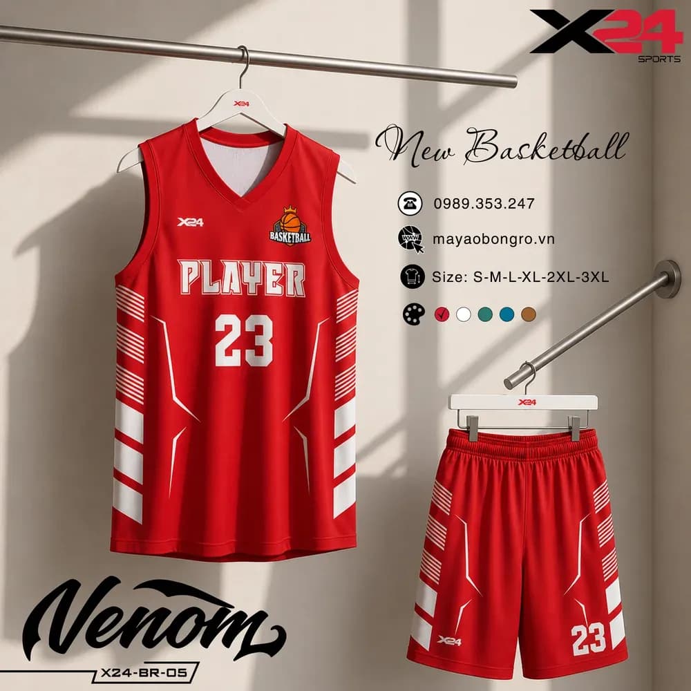 Mẫu áo bóng rổ trẻ em X24-BR-05 màu Đỏ tại X24 Sport