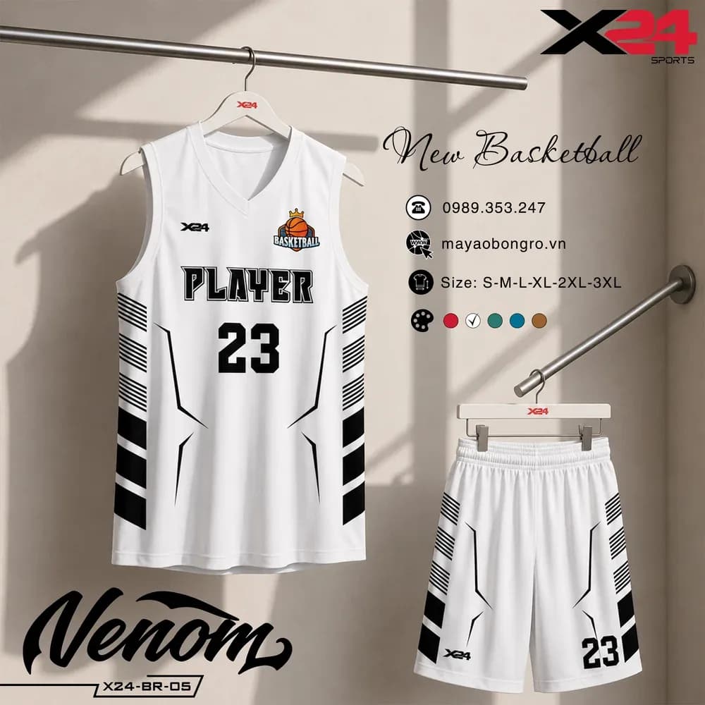 Mẫu áo bóng rổ trẻ em X24-BR-05 màu Trắng tại X24 Sport