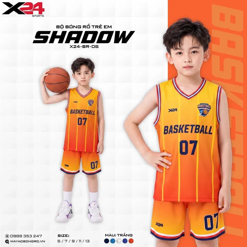 Mẫu áo bóng rổ trẻ em X24-BR-06 màu Cam tại X24 Sport