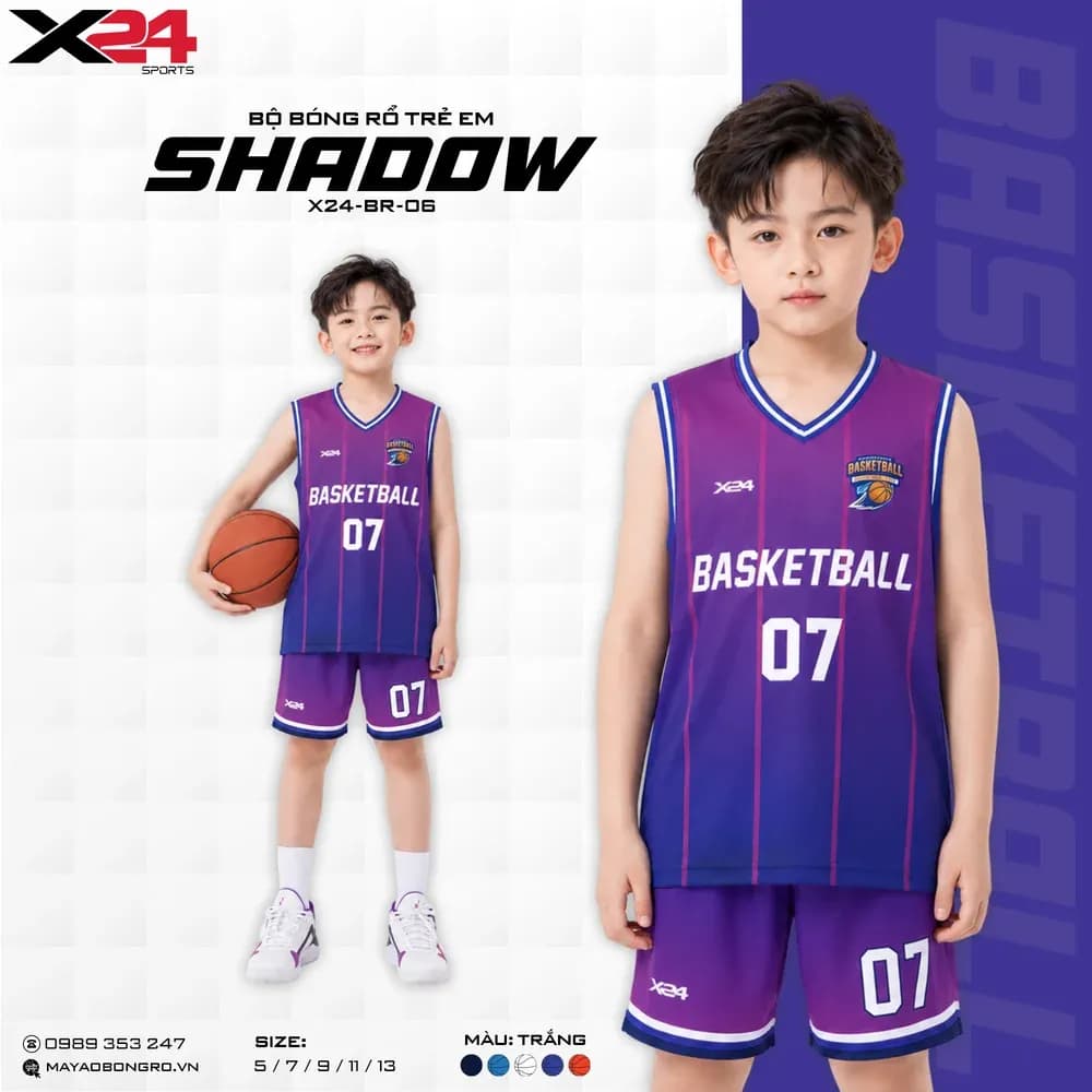 Mẫu áo bóng rổ trẻ em X24-BR-06 màu Tím tại X24 Sport