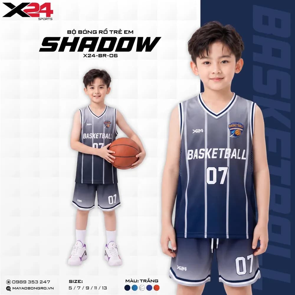 Mẫu áo bóng rổ trẻ em X24-BR-06 màu Tím than tại X24 Sport