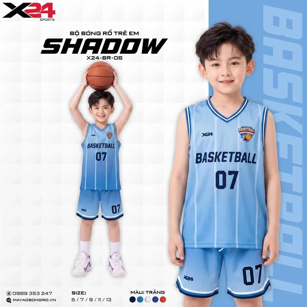Mẫu áo bóng rổ trẻ em X24-BR-06 màu Xanh dương tại X24 Sport