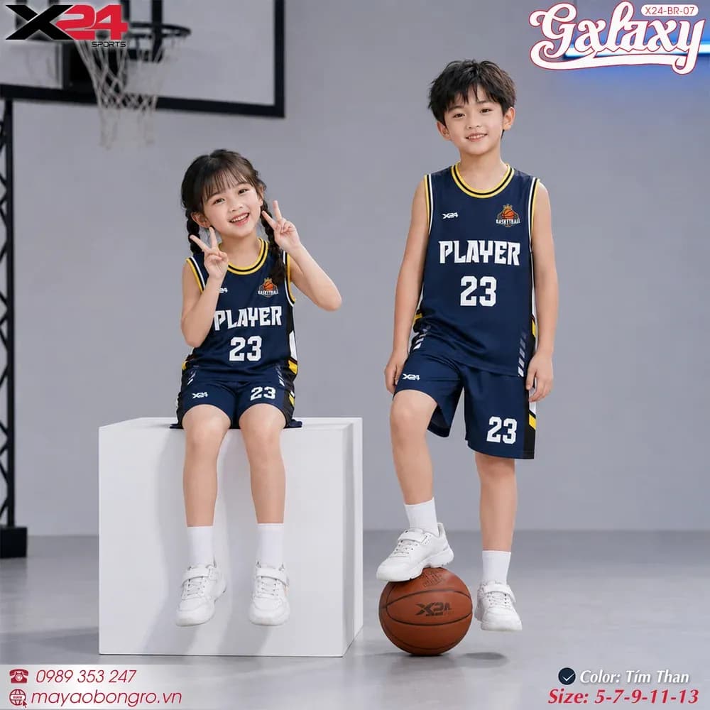 Mẫu áo bóng rổ trẻ em X24-BR-07 màu Tím than tại X24 Sport