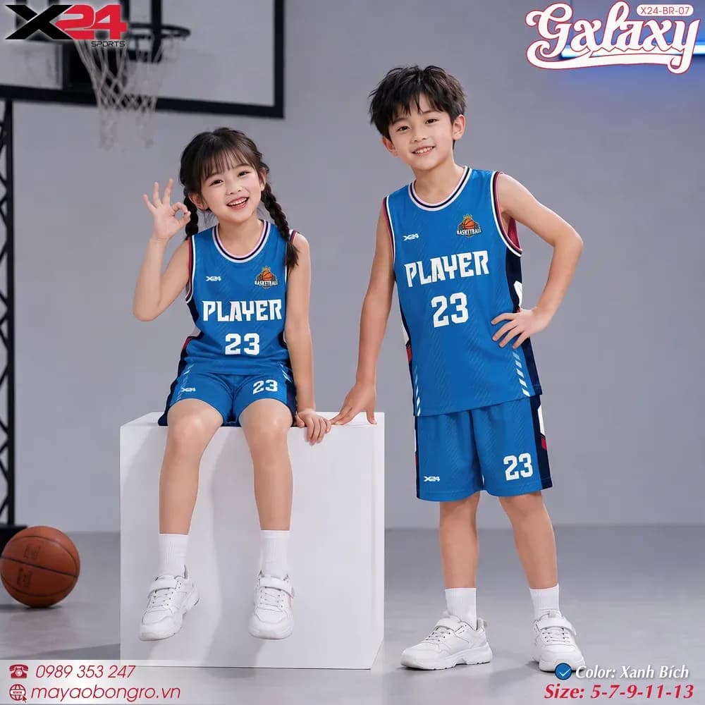Mẫu áo bóng rổ trẻ em X24-BR-07 màu Xanh bích tại X24 Sport