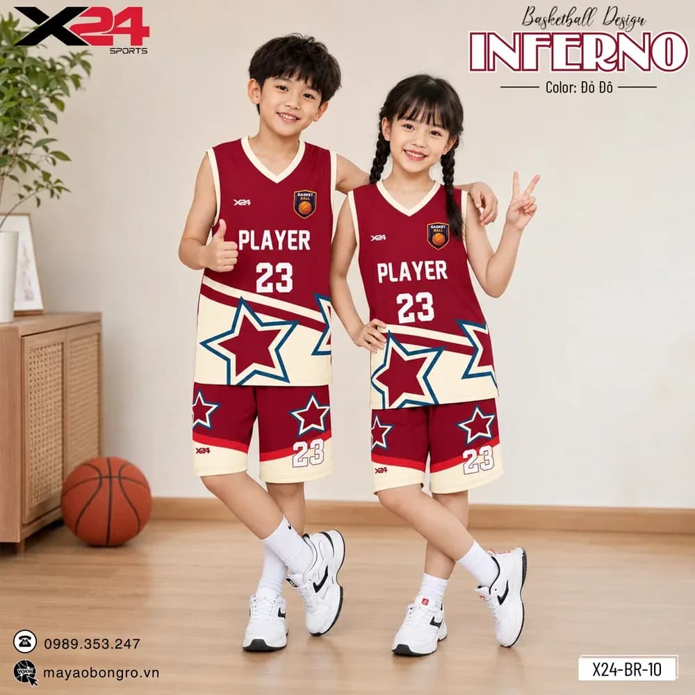 Mẫu áo bóng rổ trẻ em X24-BR-10 màu Đỏ đô tại X24 Sport