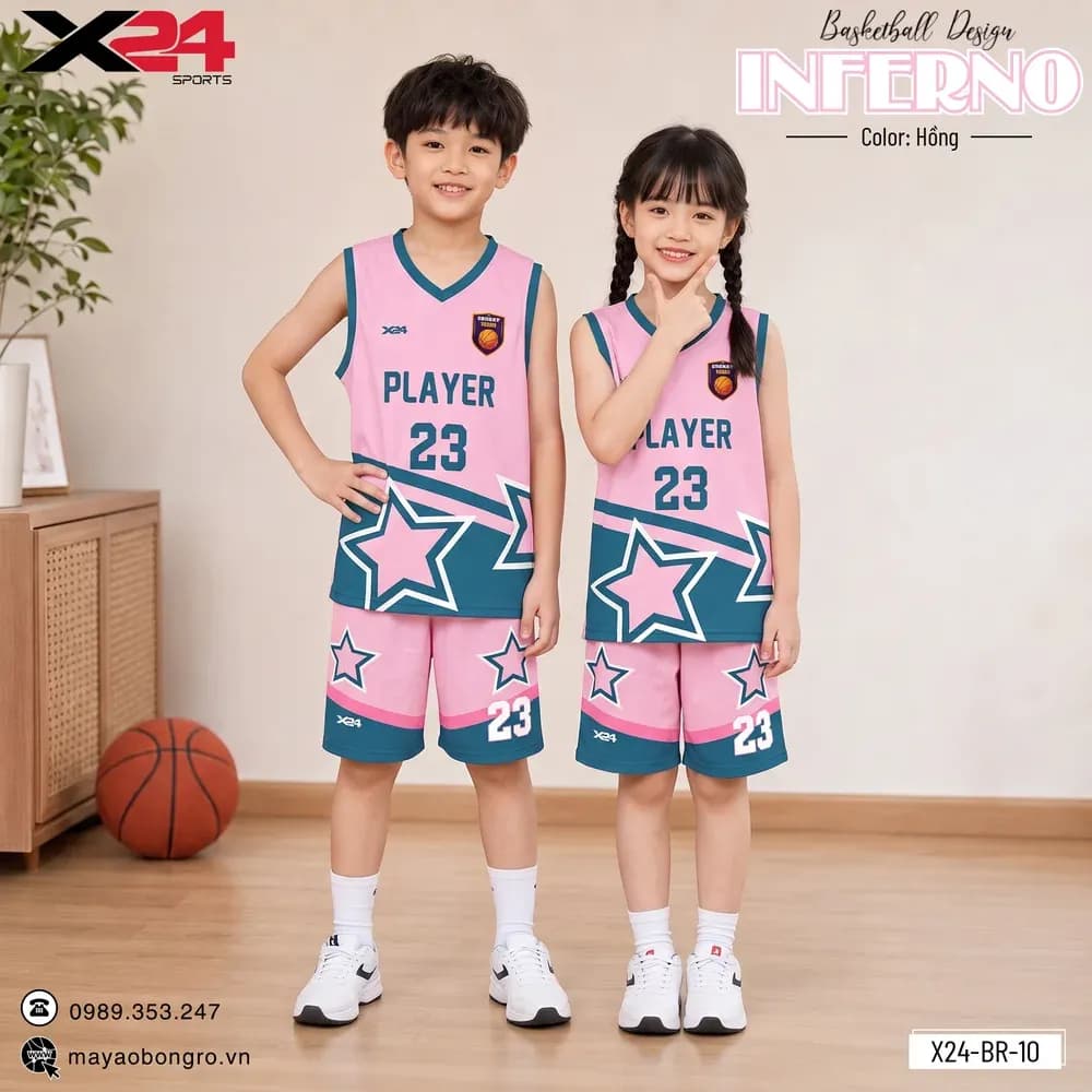 Mẫu áo bóng rổ trẻ em X24-BR-10 màu Hồng tại X24 Sport