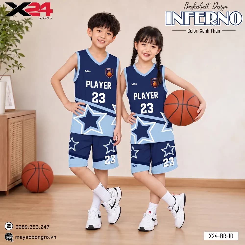 Mẫu áo bóng rổ trẻ em X24-BR-10 màu Trắng tại X24 Sport