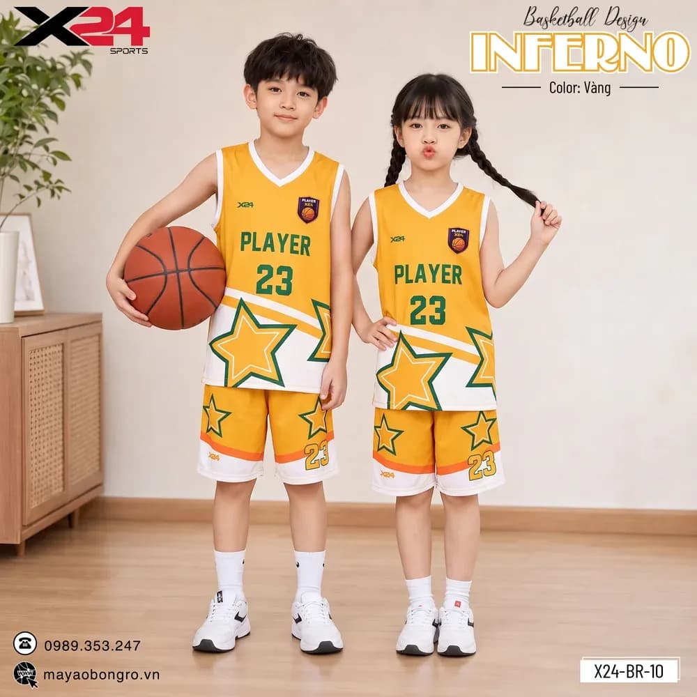 Mẫu áo bóng rổ trẻ em X24-BR-10 màu Vàng tại X24 Sport