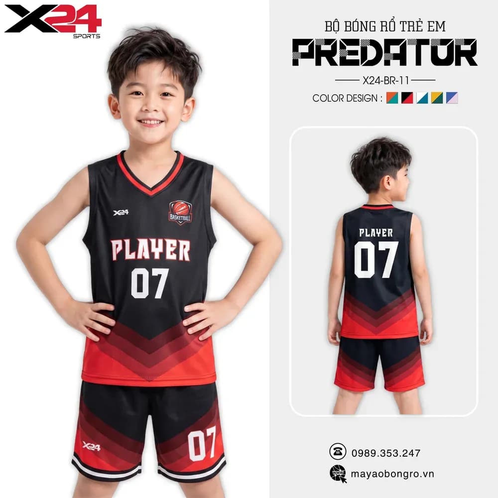 Mẫu áo bóng rổ trẻ em X24-BR-11 màu Đen tại X24 Sport