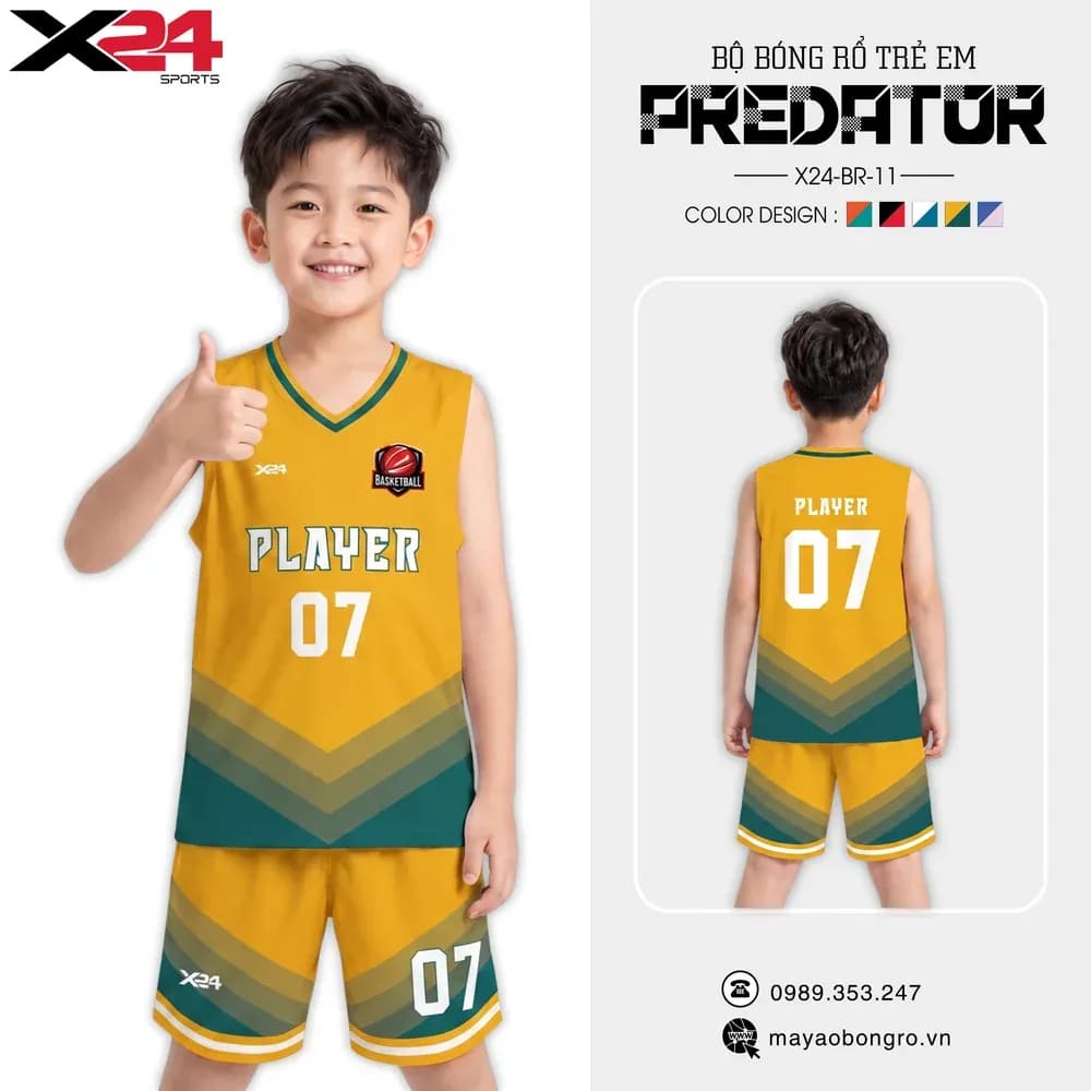 Mẫu áo bóng rổ trẻ em X24-BR-11 màu Trắng, Cam tại X24 Sport