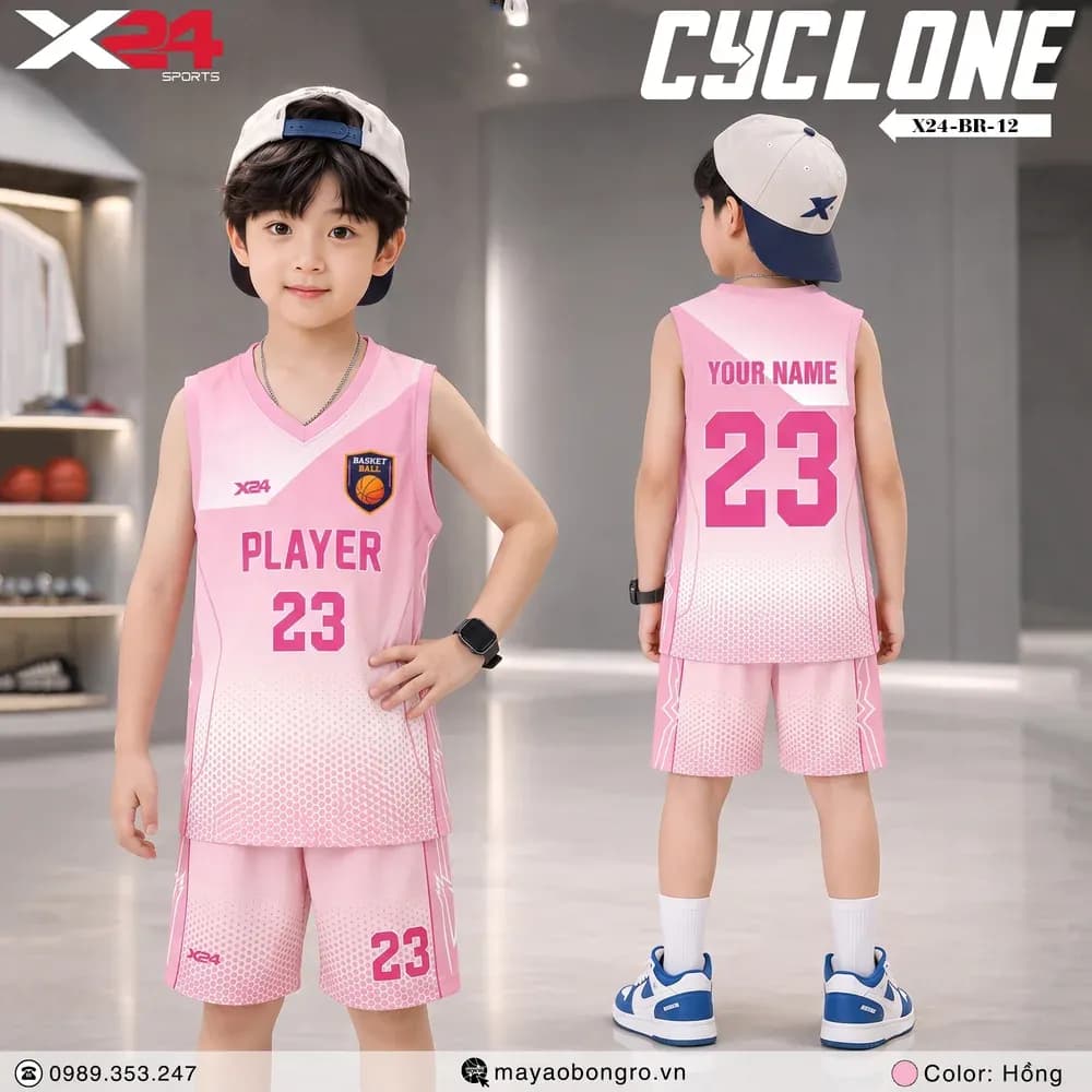 Mẫu áo bóng rổ trẻ em X24-BR-12 màu Hồng tại X24 Sport