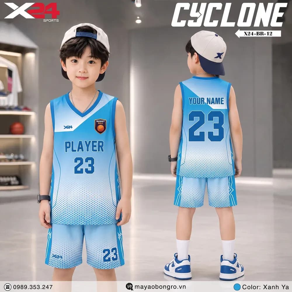 Mẫu áo bóng rổ trẻ em X24-BR-12 màu Xanh dương tại X24 Sport