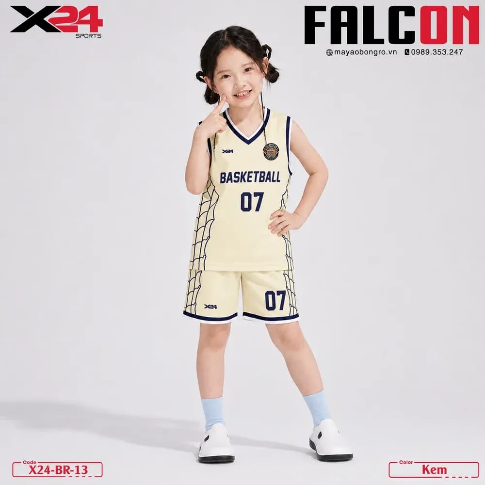 Mẫu áo bóng rổ trẻ em X24-BR-13 màu Kem tại X24 Sport