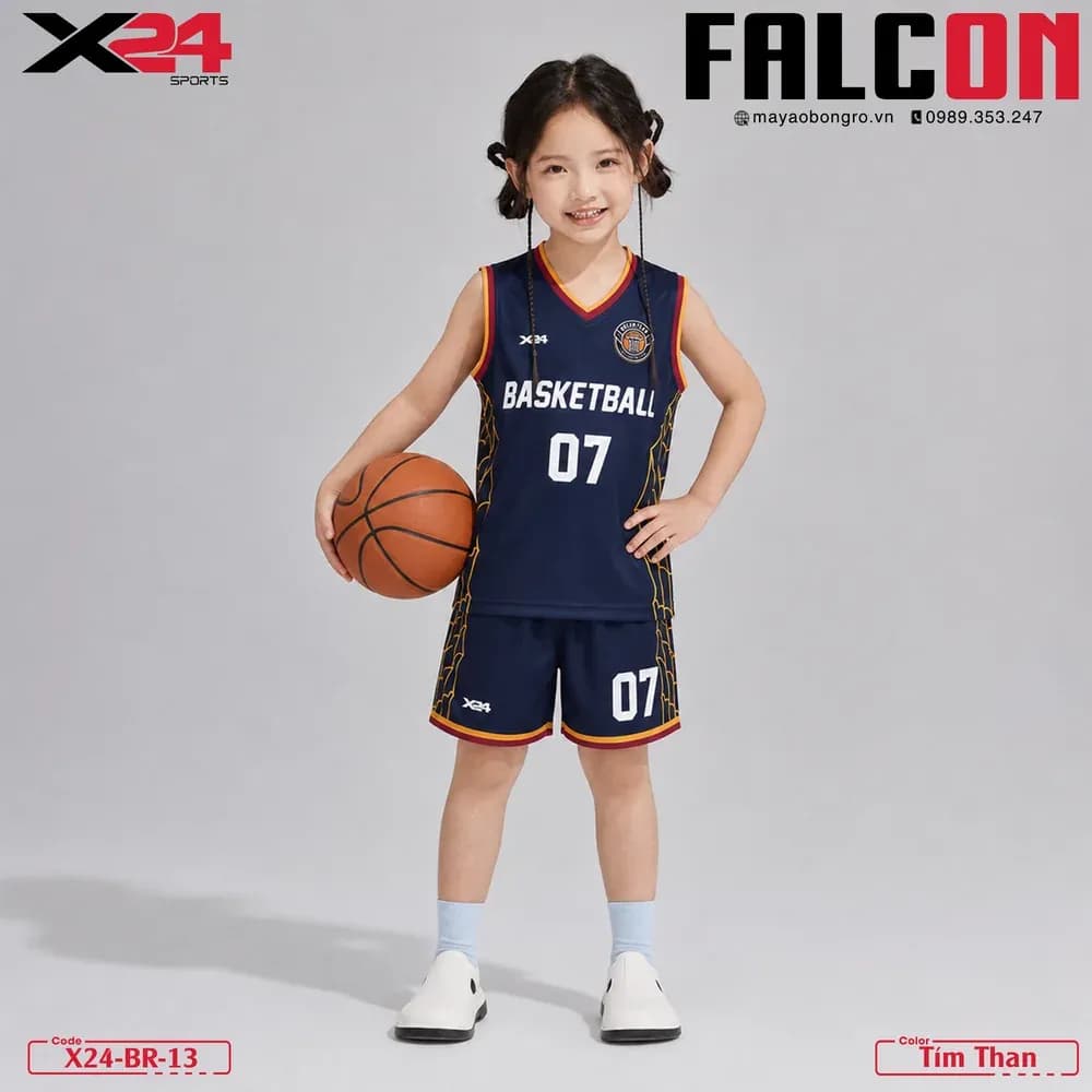 Mẫu áo bóng rổ trẻ em X24-BR-13 màu Tím than tại X24 Sport