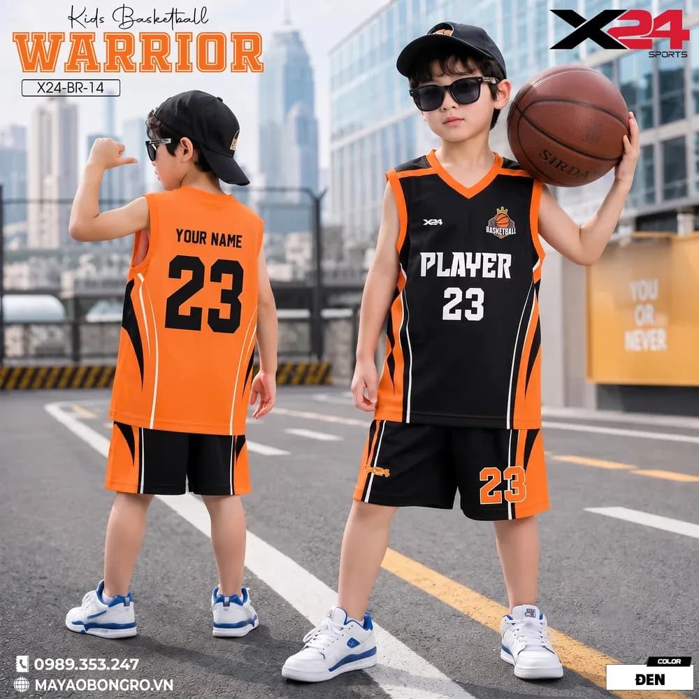Mẫu áo bóng rổ trẻ em X24-BR-14 màu Đen tại X24 Sport