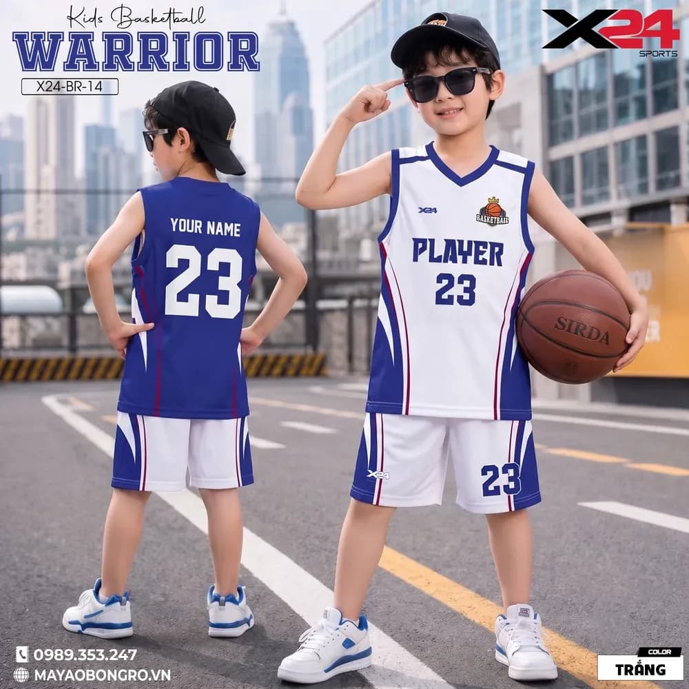 Mẫu áo bóng rổ trẻ em X24-BR-14 màu Trắng tại X24 Sport