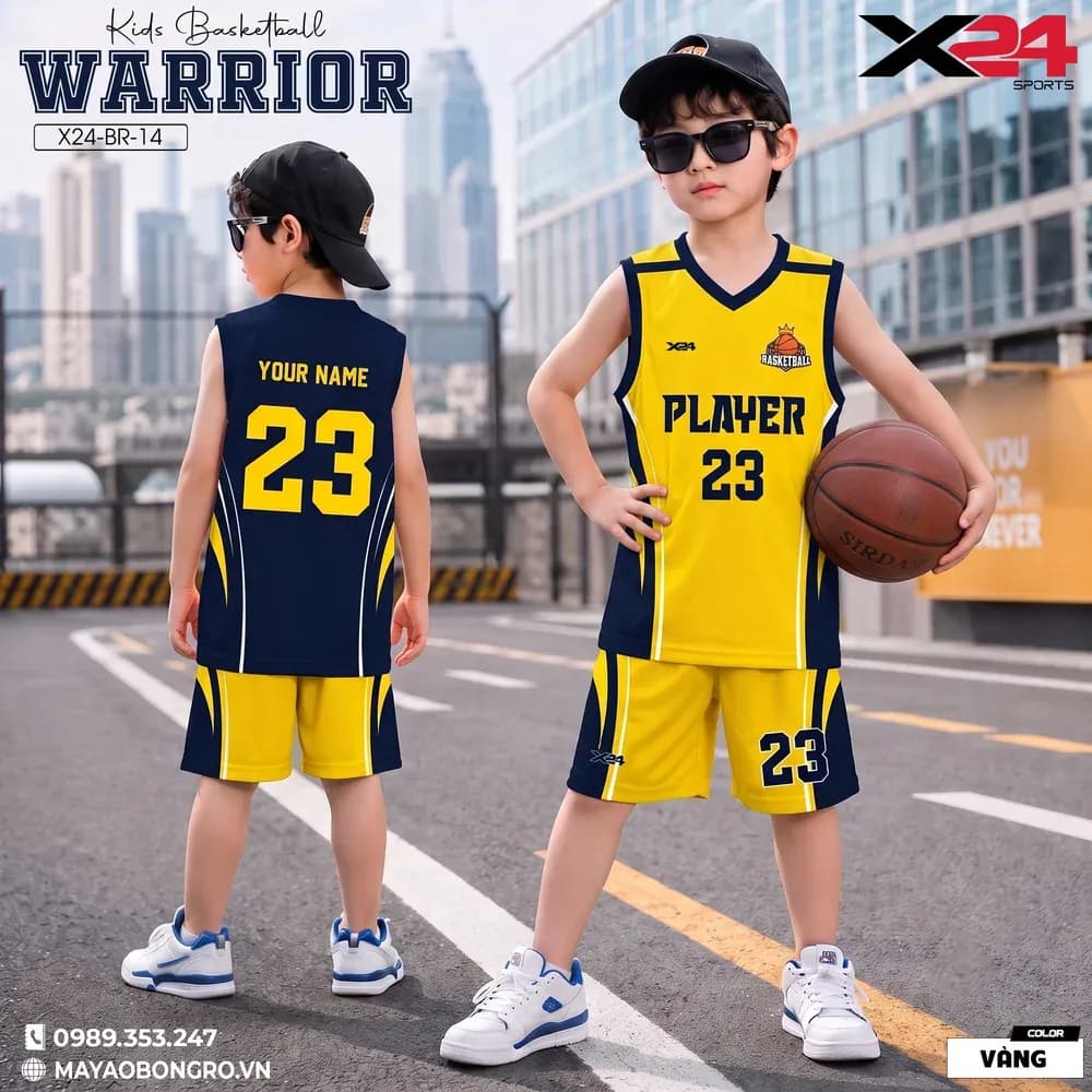 Mẫu áo bóng rổ trẻ em X24-BR-14 màu Vàng tại X24 Sport