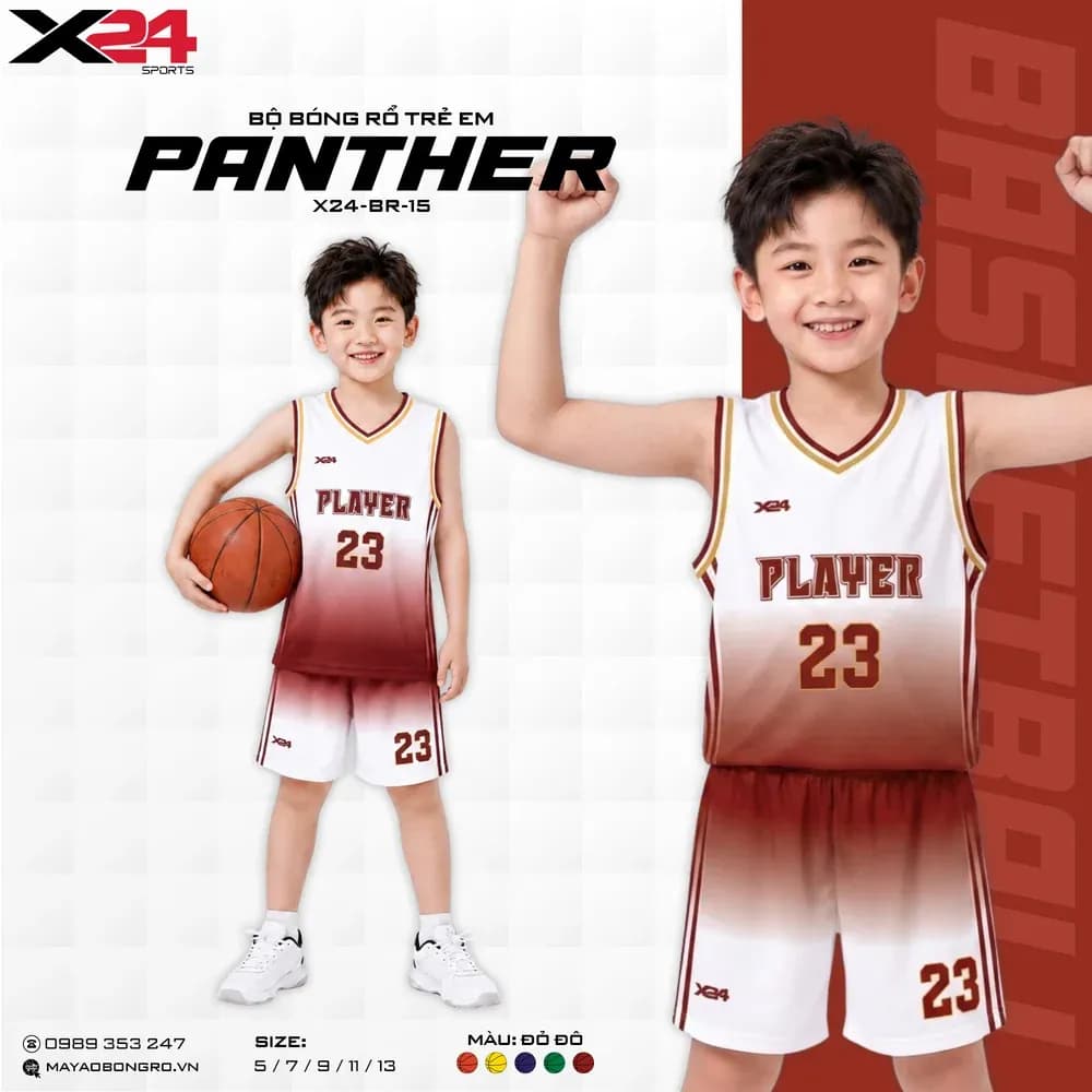 Mẫu áo bóng rổ trẻ em X24-BR-15 màu Đỏ đô tại X24 Sport