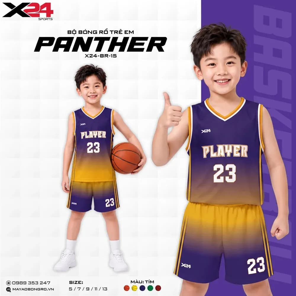 Mẫu áo bóng rổ trẻ em X24-BR-15 màu Tím tại X24 Sport