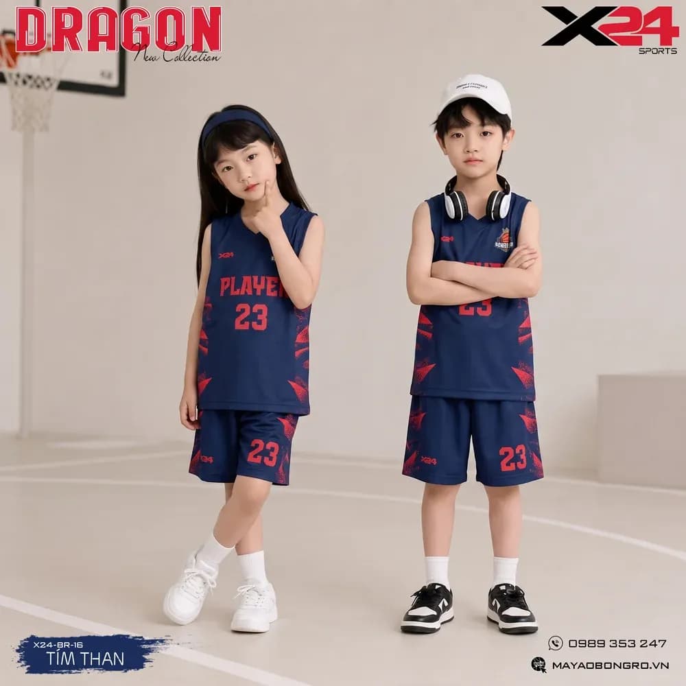 Mẫu áo bóng rổ trẻ em X24-BR-16 màu Tím than tại X24 Sport