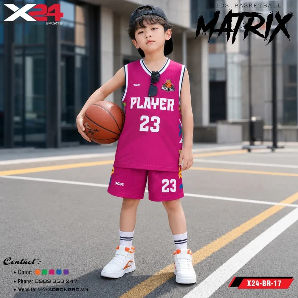Mẫu áo bóng rổ trẻ em X24-BR-17 màu Hồng tại X24 Sport