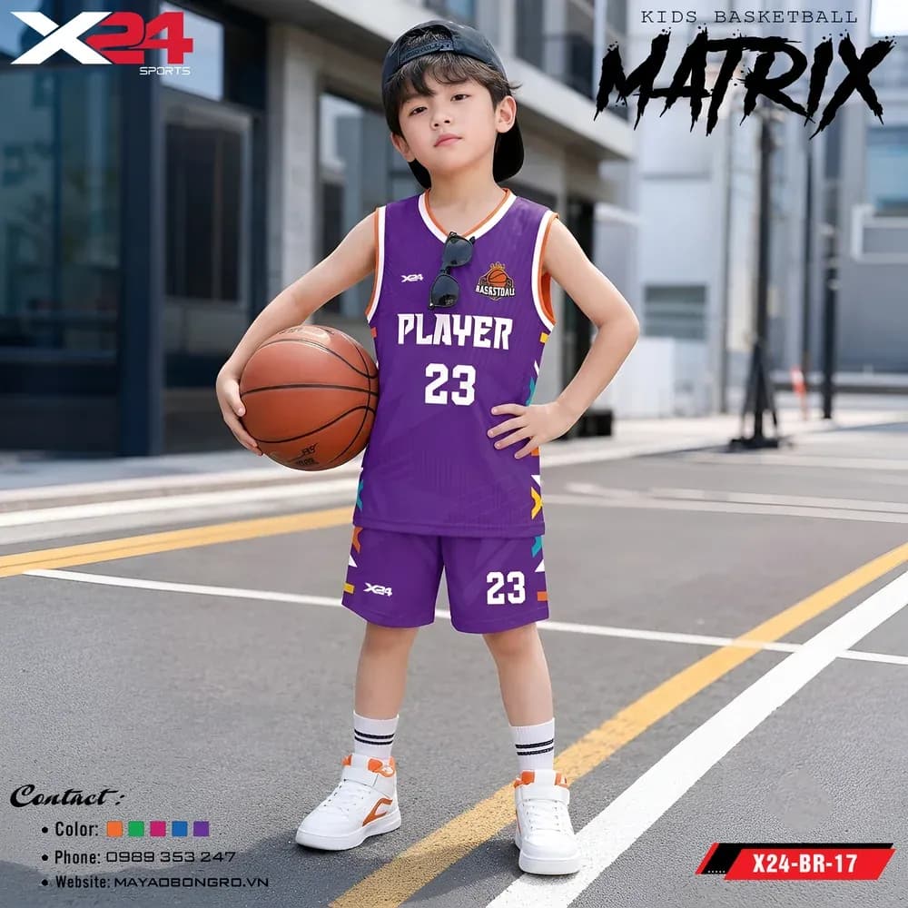 Mẫu áo bóng rổ trẻ em X24-BR-17 màu Tím tại X24 Sport