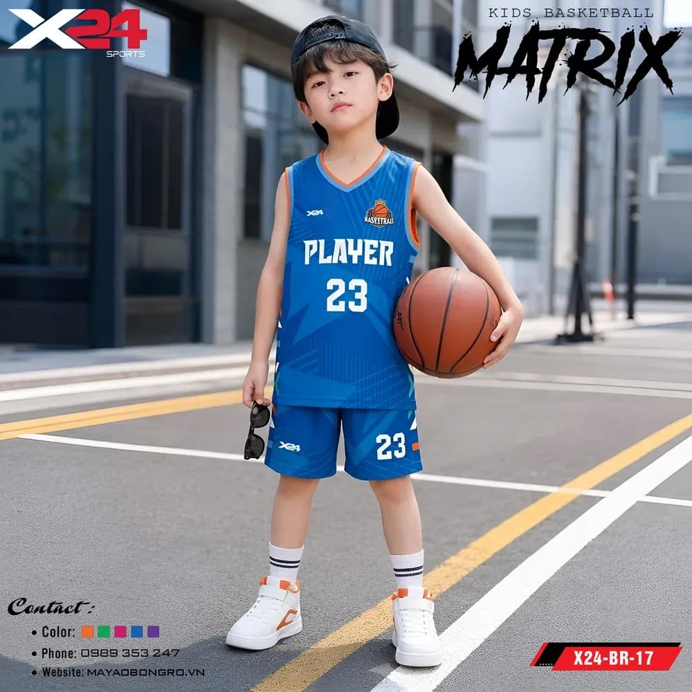 Mẫu áo bóng rổ trẻ em X24-BR-17 màu Xanh bích tại X24 Sport
