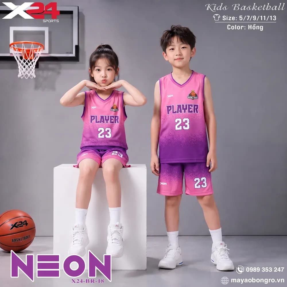Mẫu áo bóng rổ trẻ em X24-BR-18 màu Hồng tại X24 Sport