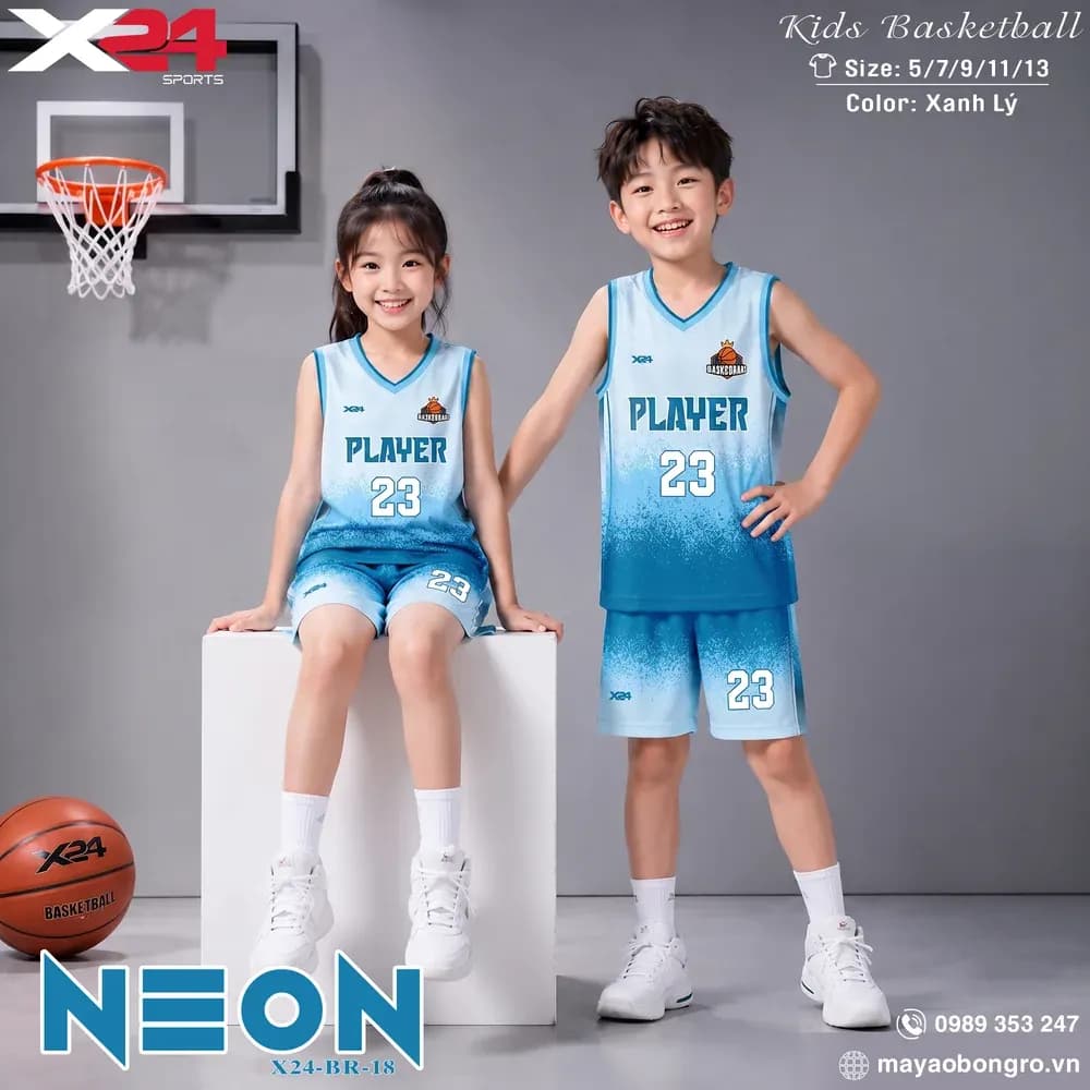 Mẫu áo bóng rổ trẻ em X24-BR-18 màu Xanh lá tại X24 Sport