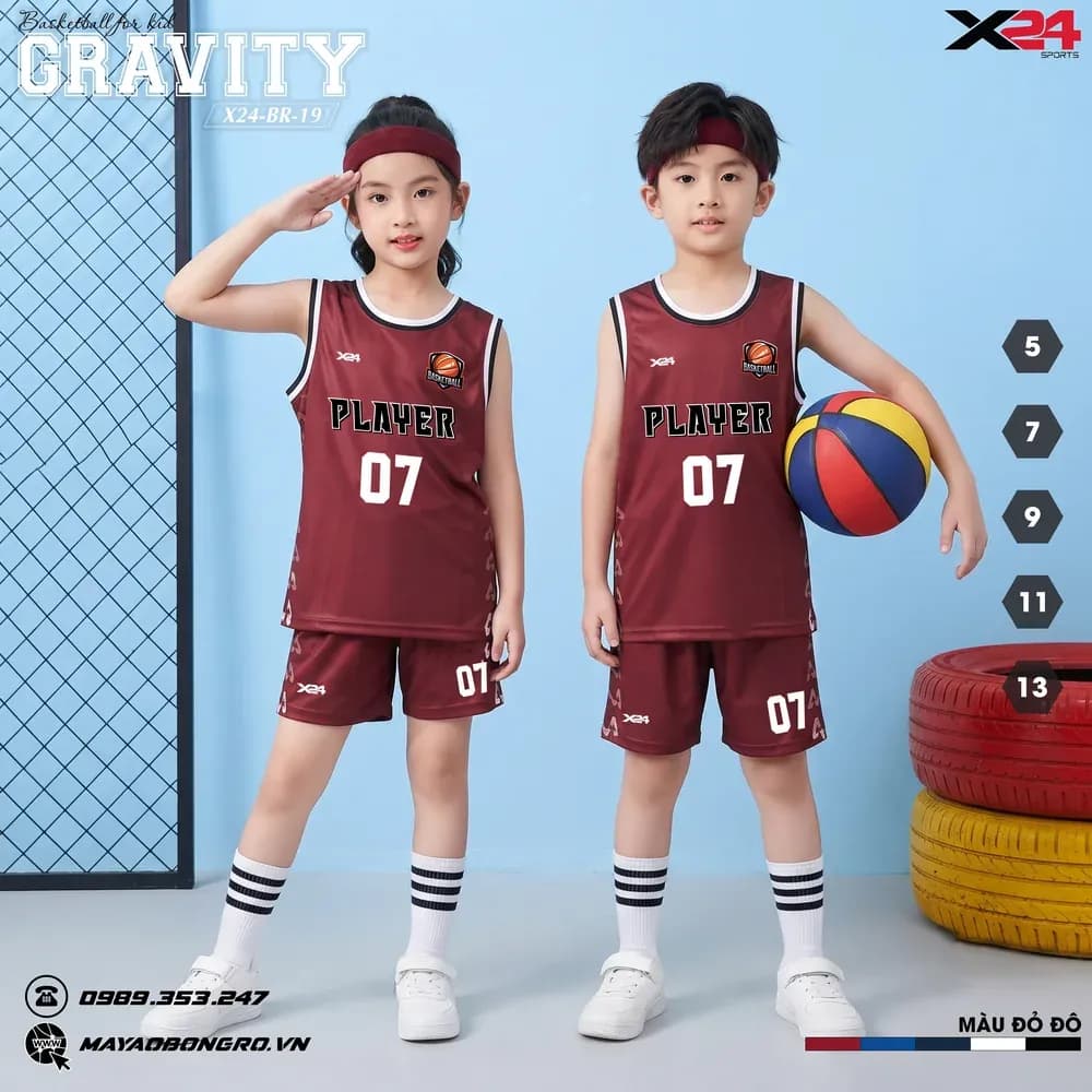 Mẫu áo bóng rổ trẻ em mẫu thiết kế riêng màu Đỏ đô tại X24 Sport