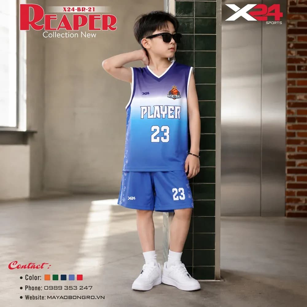Mẫu áo bóng rổ trẻ em X24-BR-21 màu Đen tại X24 Sport