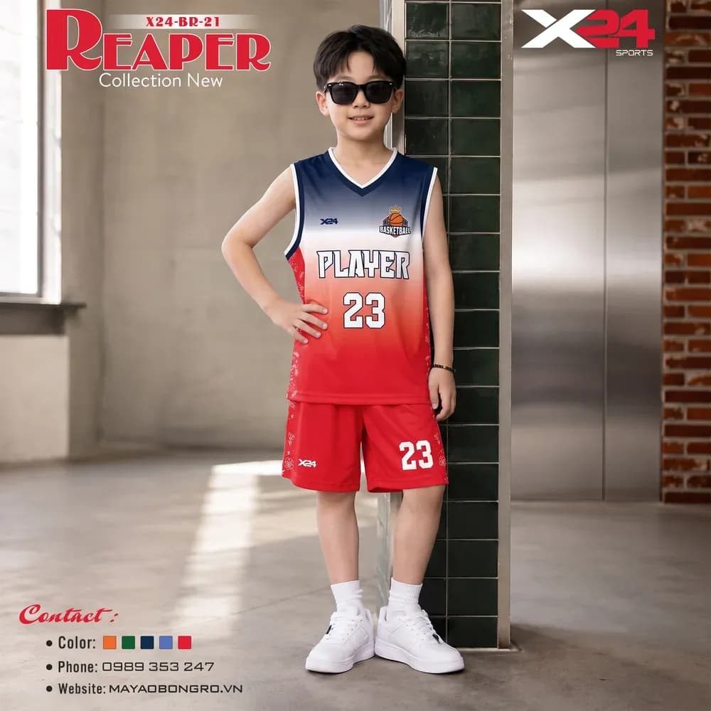 Mẫu áo bóng rổ trẻ em X24-BR-21 màu Đỏ tại X24 Sport