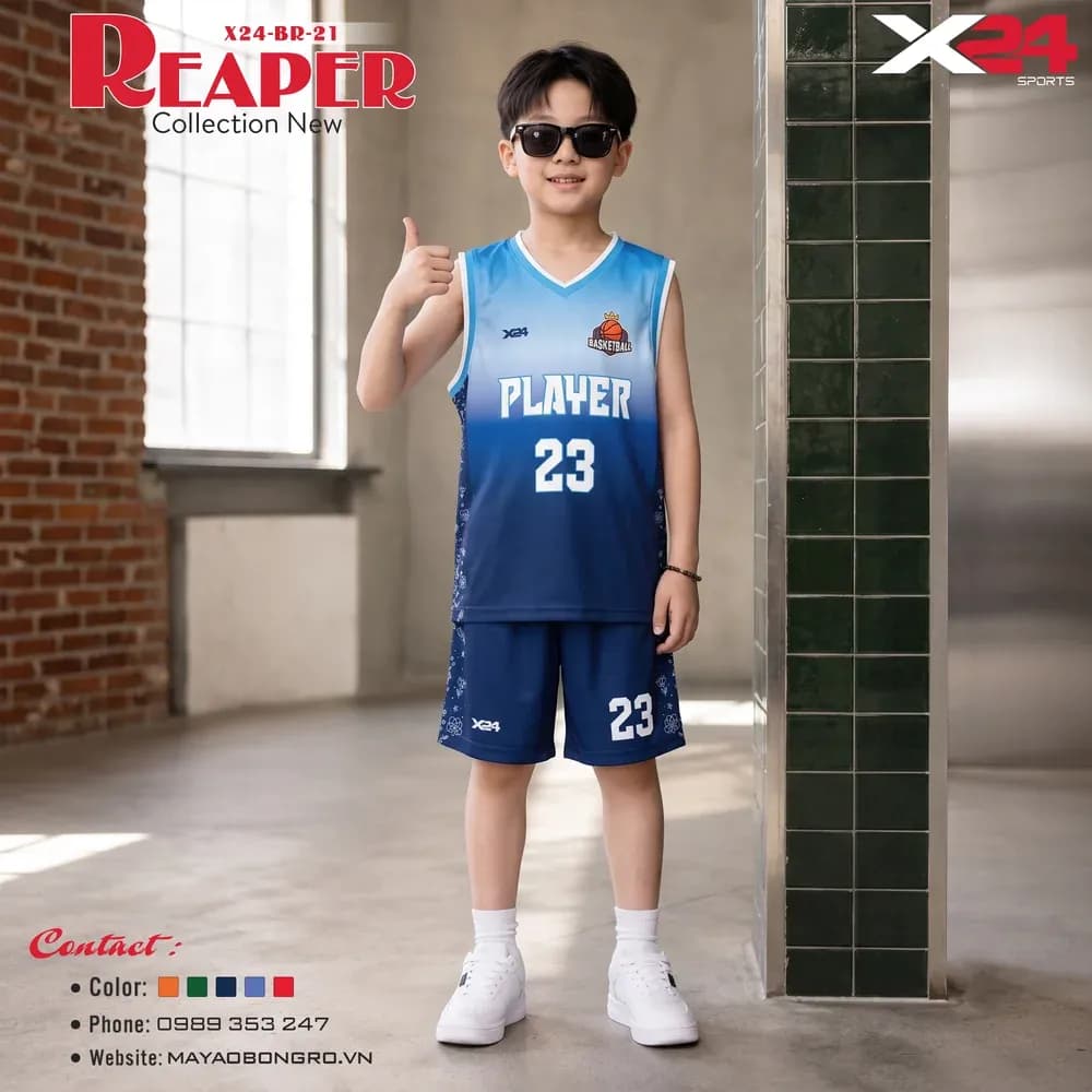 Mẫu áo bóng rổ trẻ em X24-BR-21 màu Tím than tại X24 Sport