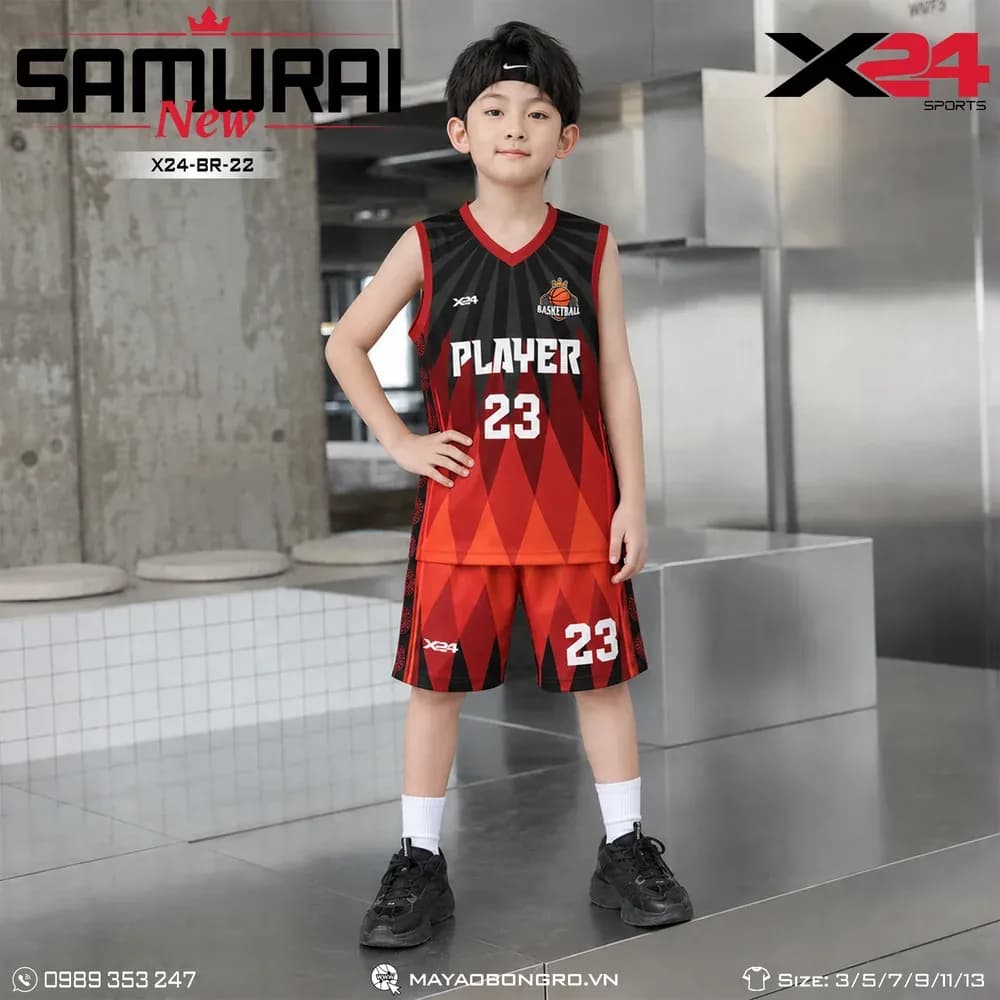 Mẫu áo bóng rổ trẻ em X24-BR-22 màu Đỏ tại X24 Sport
