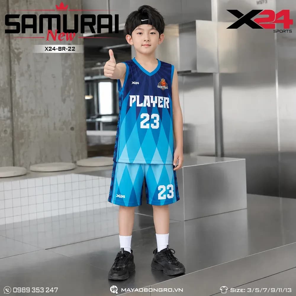 Mẫu áo bóng rổ trẻ em X24-BR-22 màu Xanh bích tại X24 Sport