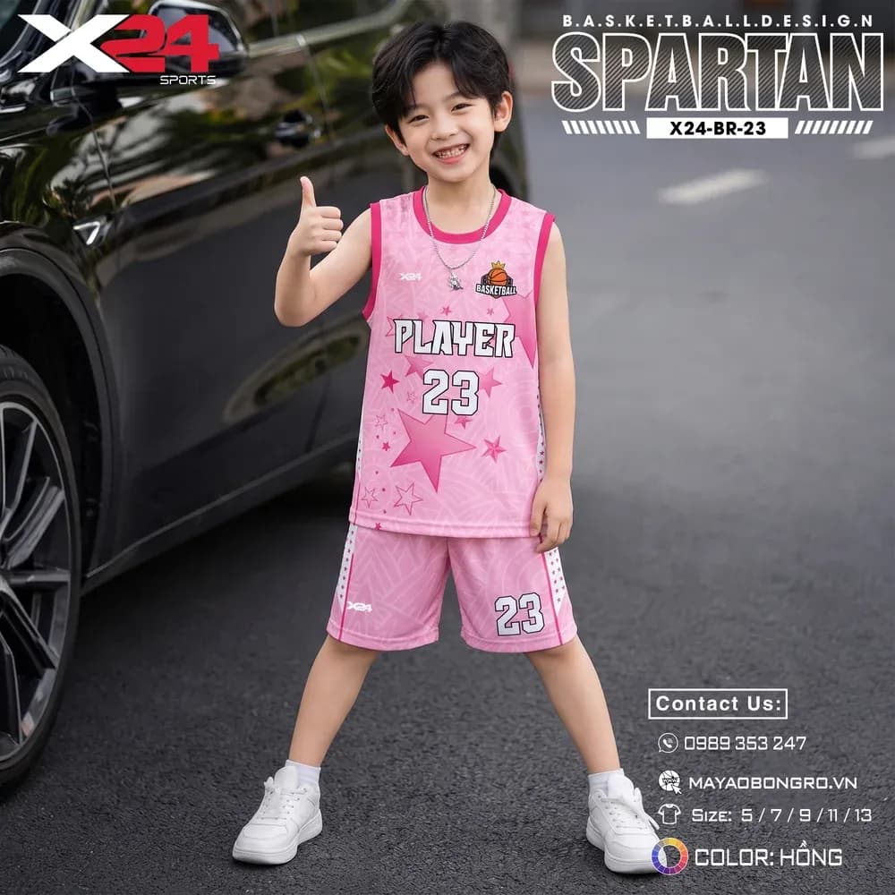 Mẫu áo bóng rổ trẻ em X24-BR-23 màu Hồng tại X24 Sport
