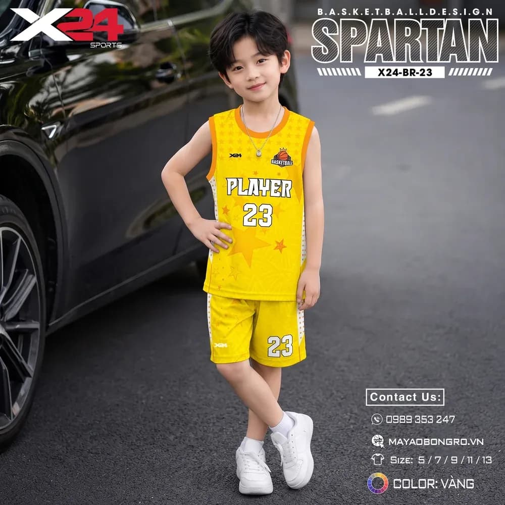 Mẫu áo bóng rổ trẻ em X24-BR-23 màu Vàng tại X24 Sport