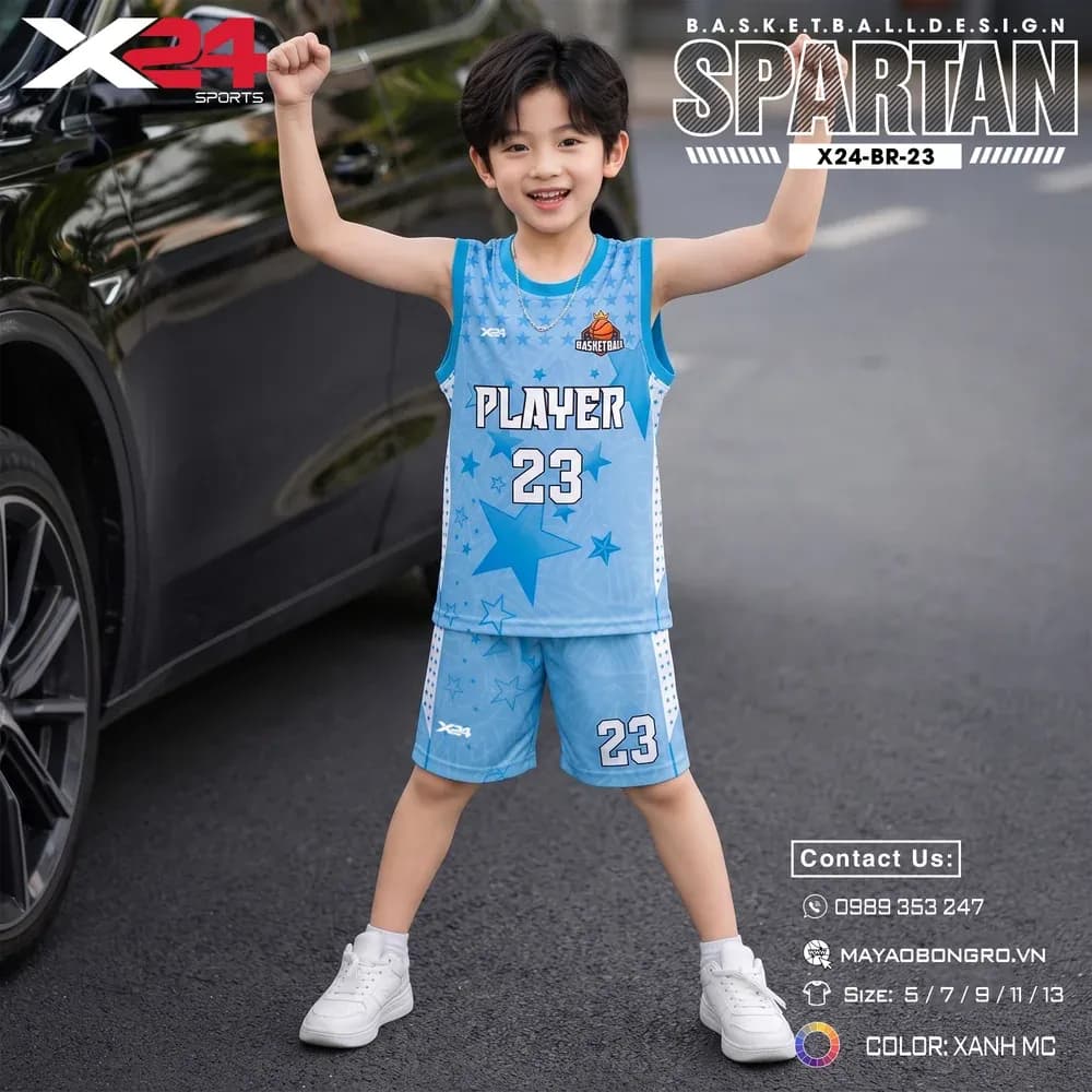 Mẫu áo bóng rổ trẻ em X24-BR-23 màu Xanh dương tại X24 Sport