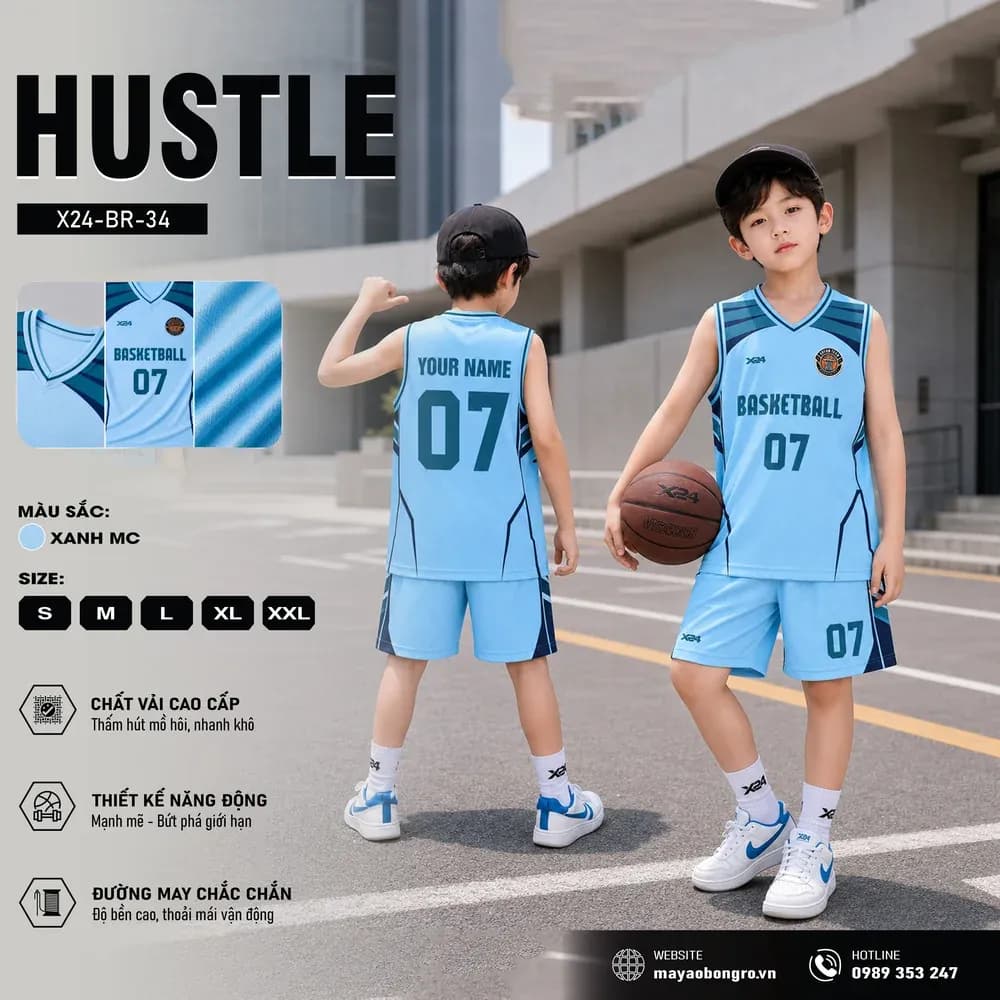 Mẫu áo bóng rổ trẻ em X24-BR-34 màu Xanh dương tại X24 Sport