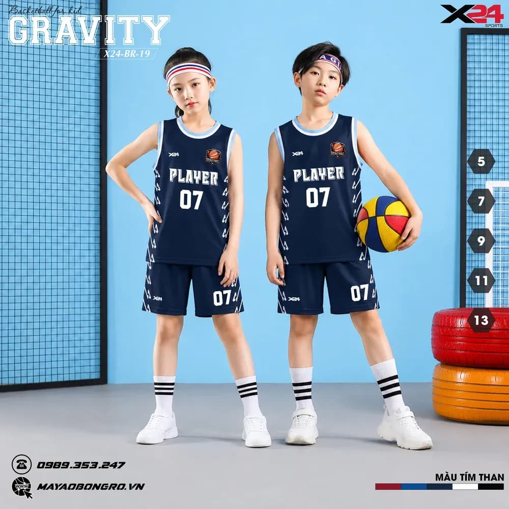 Mẫu áo bóng rổ trẻ em mẫu thiết kế riêng màu Tím than tại X24 Sport
