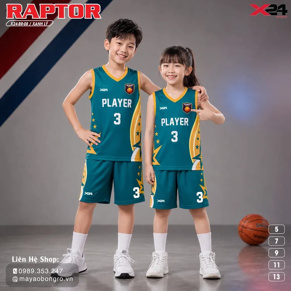 Mẫu áo bóng rổ trẻ em mẫu thiết kế riêng màu Xanh lá tại X24 Sport