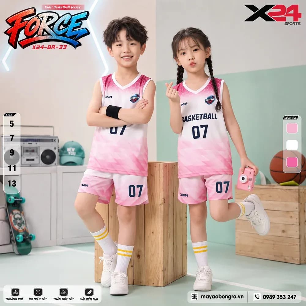 Mẫu áo bóng rổ trẻ em mẫu thiết kế riêng màu Hồng tại X24 Sport