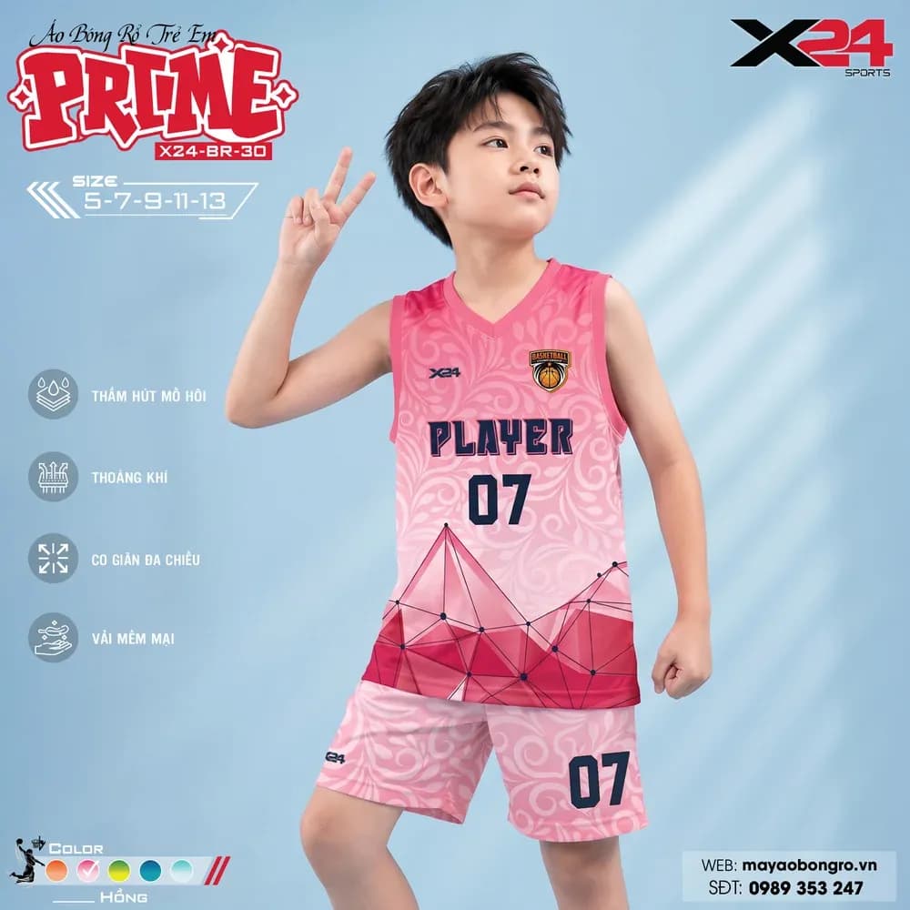 Mẫu áo bóng rổ trẻ em mẫu thiết kế riêng màu Hồng tại X24 Sport