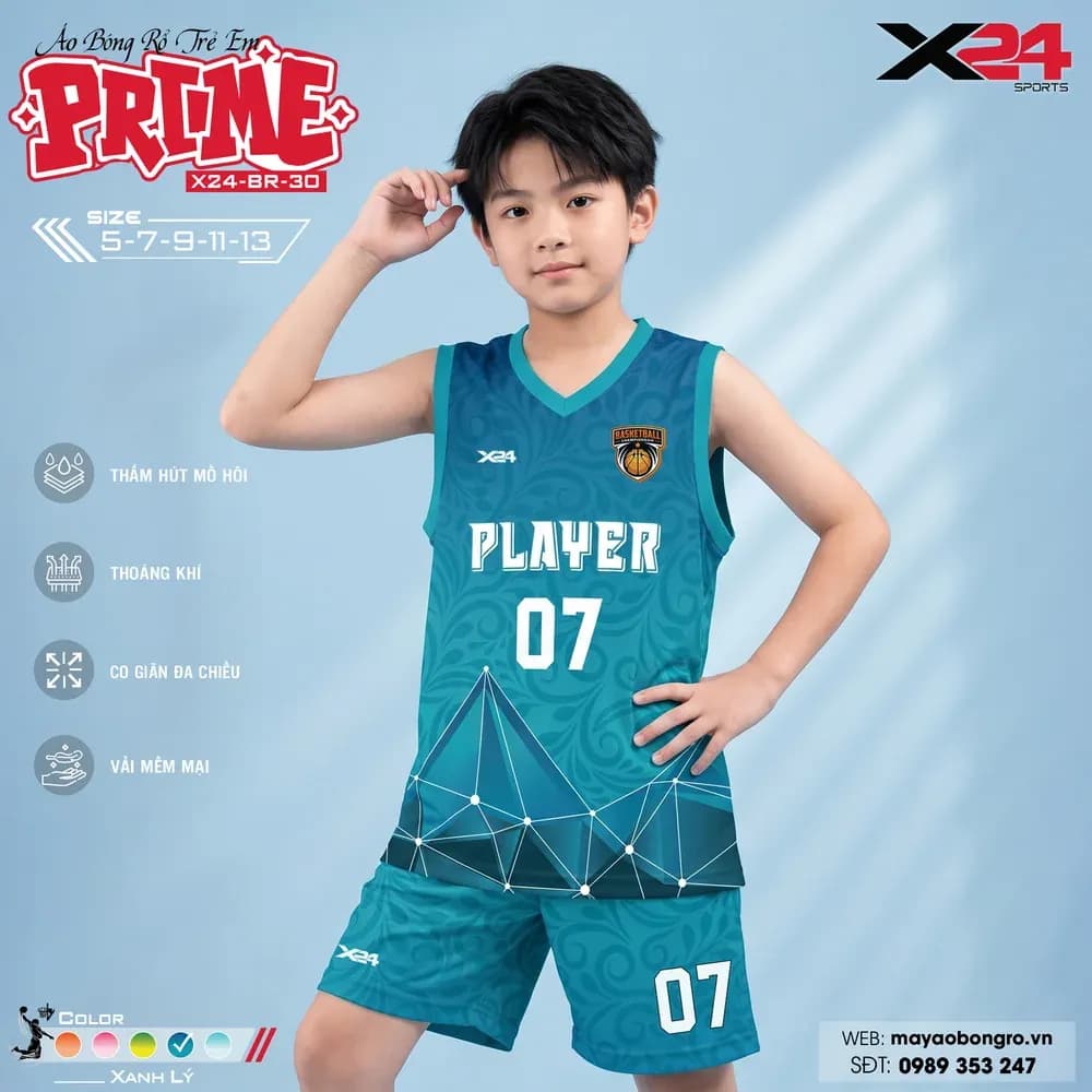 Mẫu áo bóng rổ trẻ em mẫu thiết kế riêng màu Xanh lá tại X24 Sport