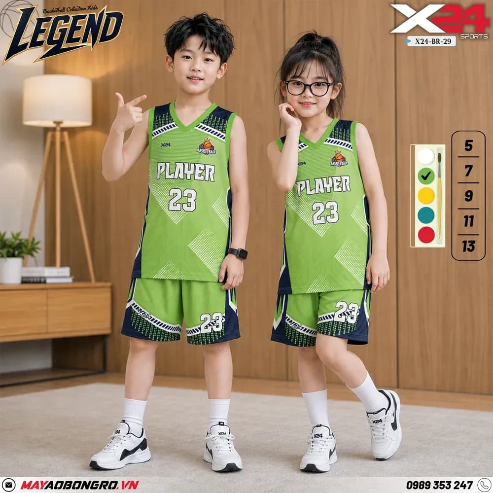 Mẫu áo bóng rổ trẻ em mẫu thiết kế riêng màu nhiều màu tại X24 Sport