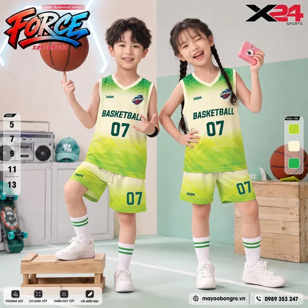 Mẫu áo bóng rổ trẻ em mẫu thiết kế riêng màu Trắng tại X24 Sport