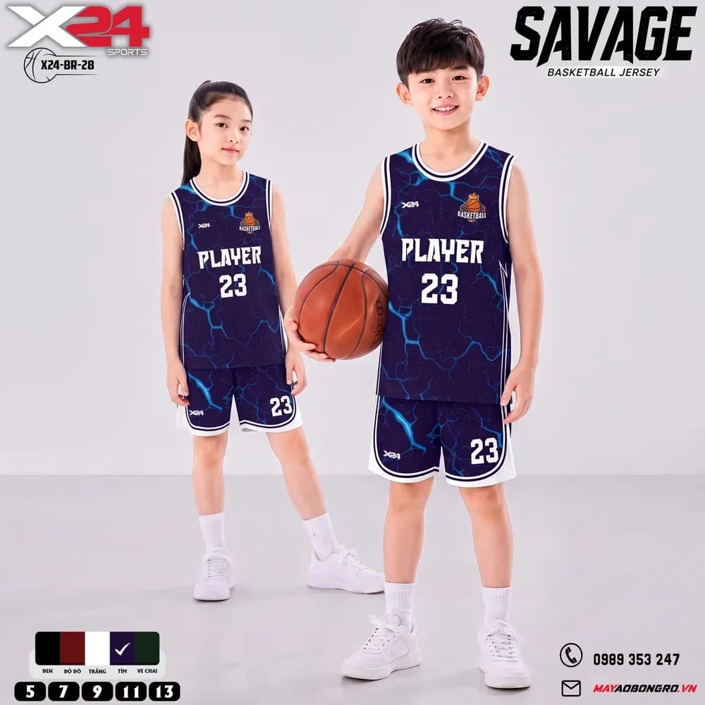 Mẫu áo bóng rổ trẻ em mẫu thiết kế riêng màu Tím tại X24 Sport