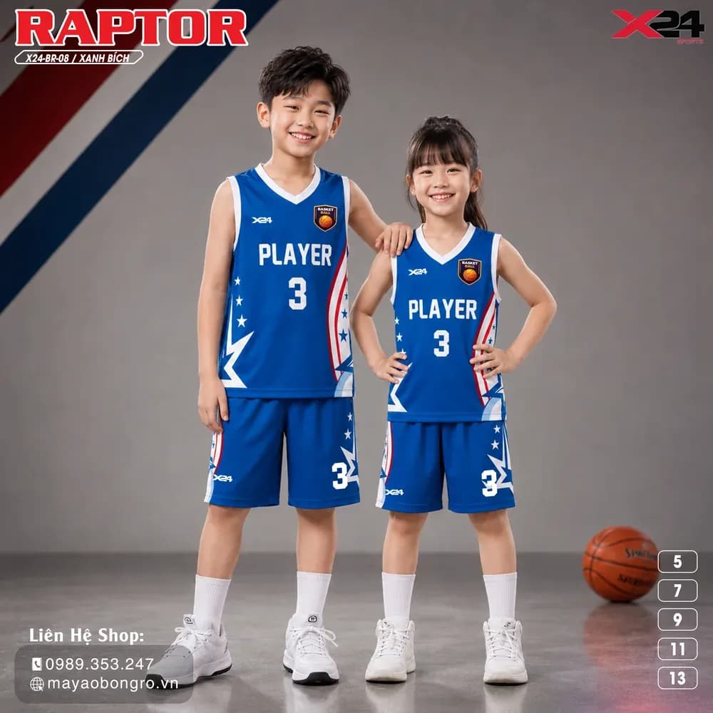 Mẫu áo bóng rổ trẻ em mẫu thiết kế riêng màu Xanh bích tại X24 Sport