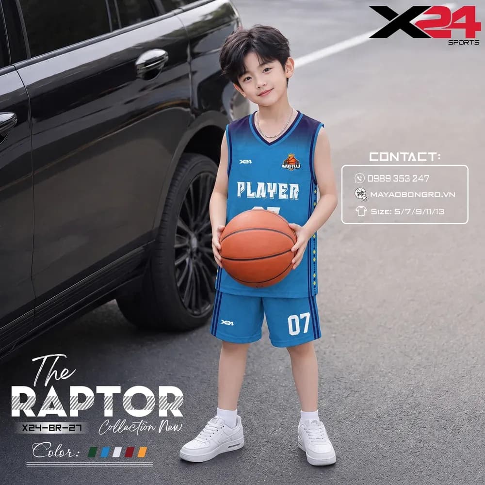 Mẫu áo bóng rổ trẻ em mẫu thiết kế riêng màu Xanh bích tại X24 Sport