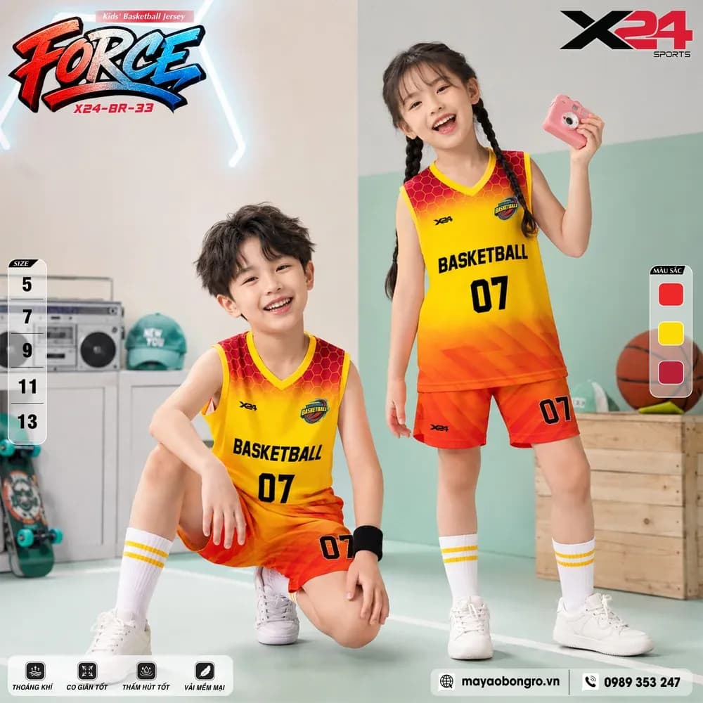 Mẫu áo bóng rổ trẻ em mẫu thiết kế riêng màu Đỏ tại X24 Sport